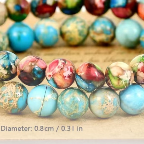 Natural Multicolored Stone Sea Sediment Beads Boho Bracelet - Picture 5 of 5